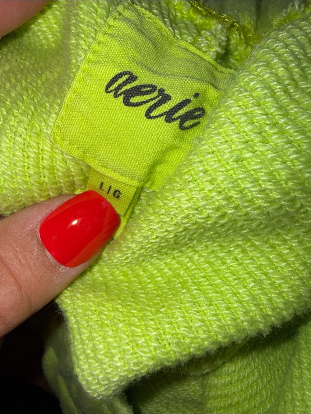 Aerie (Large) Neon Green Cut Off Sweat Shorts with Pockets - Picture 2 of 5